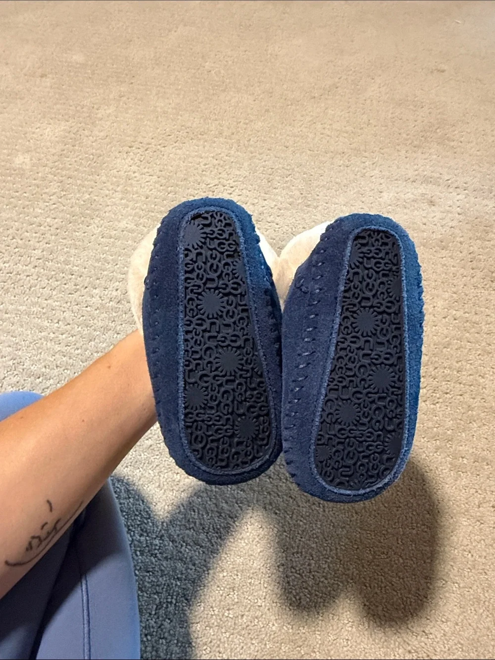 Blue Faux-Shearling Toddler UGG Moccasin Slippers